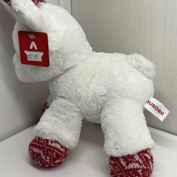 Aurora Christmas Holiday Merry Reindeer Festive Stuffed Animal White Red NWT - Picture 5 of 11